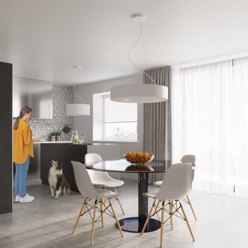 Ljusskrona med upphängningsrem  SATURNO 8xE27/60W/230V diameter  90 cm vit