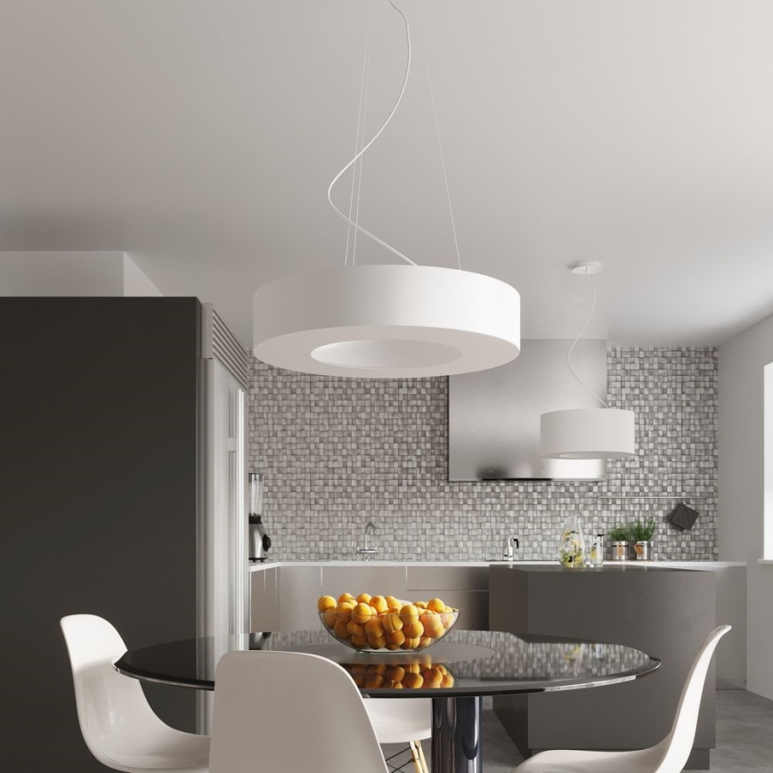 Ljusskrona med upphängningsrem  SATURNO 8xE27/60W/230V diameter  90 cm vit