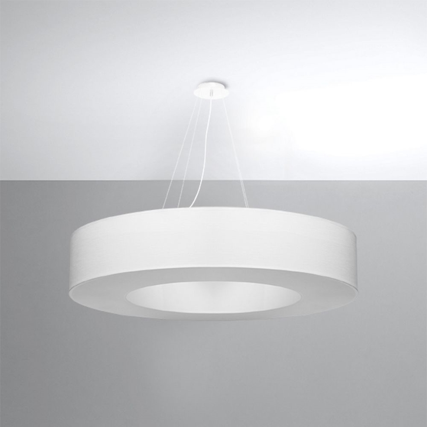Ljusskrona med upphängningsrem  SATURNO 8xE27/60W/230V diameter  90 cm vit
