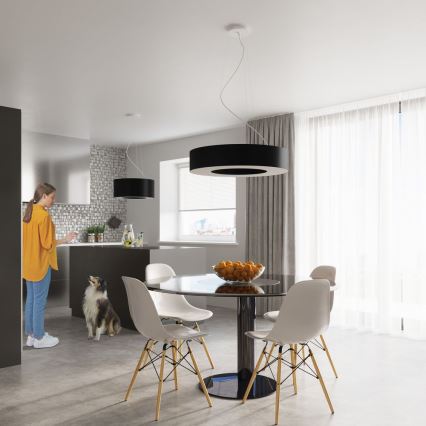 Ljusskrona med upphängningsrem  SATURNO 8xE27/60W/230V diameter  90 cm svart