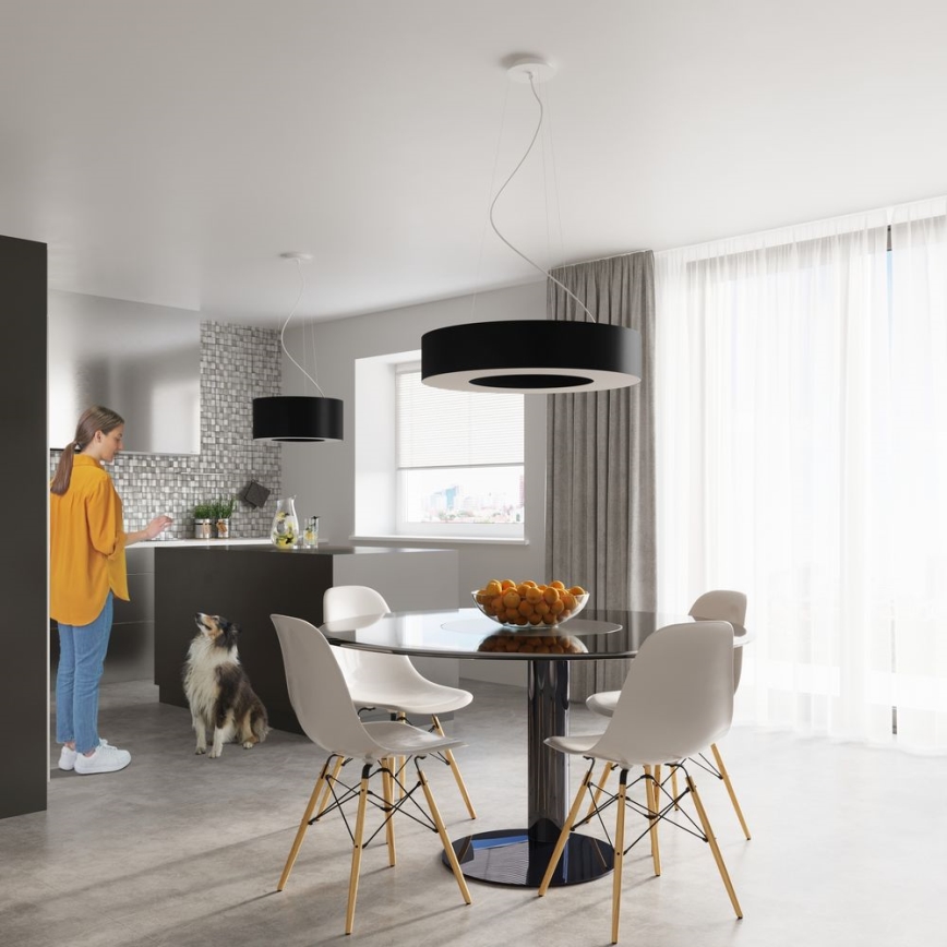 Ljusskrona med upphängningsrem  SATURNO 8xE27/60W/230V diameter  90 cm svart