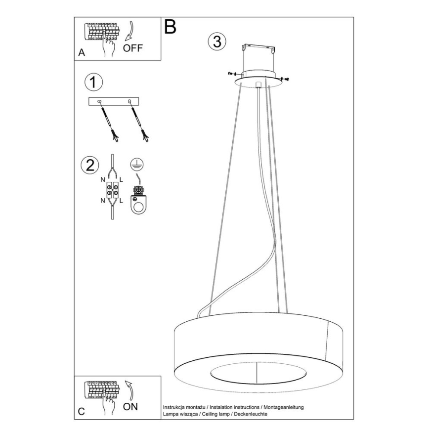 Ljusskrona med upphängningsrem  SATURNO 8xE27/60W/230V diameter  90 cm svart