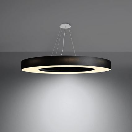 Ljusskrona med upphängningsrem  SATURNO SLIM 8xE27/60W/230V diameter  90 cm svart