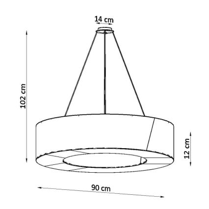 Ljusskrona med upphängningsrem  SATURNO SLIM 8xE27/60W/230V diameter  90 cm svart