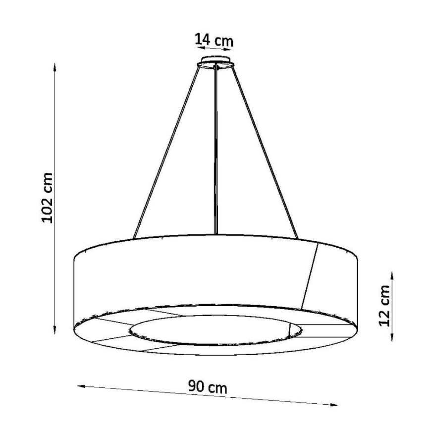 Ljusskrona med upphängningsrem  SATURNO SLIM 8xE27/60W/230V diameter  90 cm svart