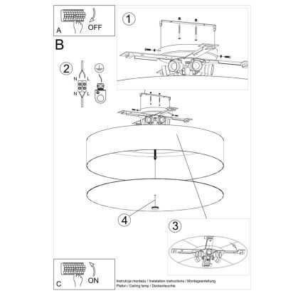 Taklampa SKALA 6xE27/60W/230V diameter  80 cm svart