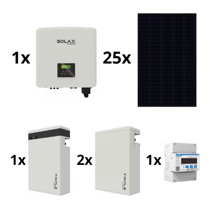 Solcellsset SOLAX Power - 10kWp RISEN Full Black + 10kW SOLAX omvandlare 3p + 17,4 kWh batteri V2