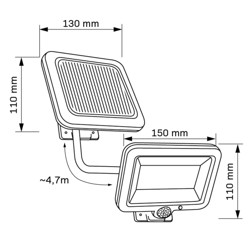 Solcellstrålkastare med sensor DUO LED/1W/3,7V 1200 mAh IP44