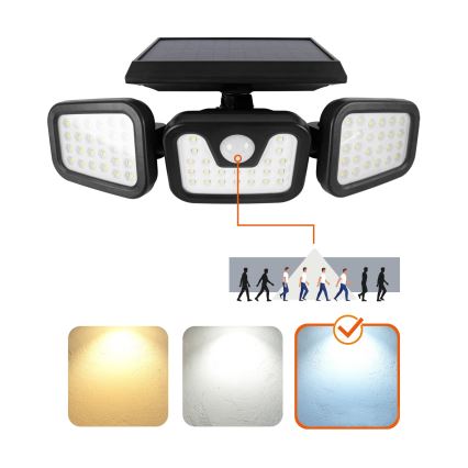 Solcellstrålkastare med sensor LED/1,5W/3,7V 6000K IP44 2400 mAh