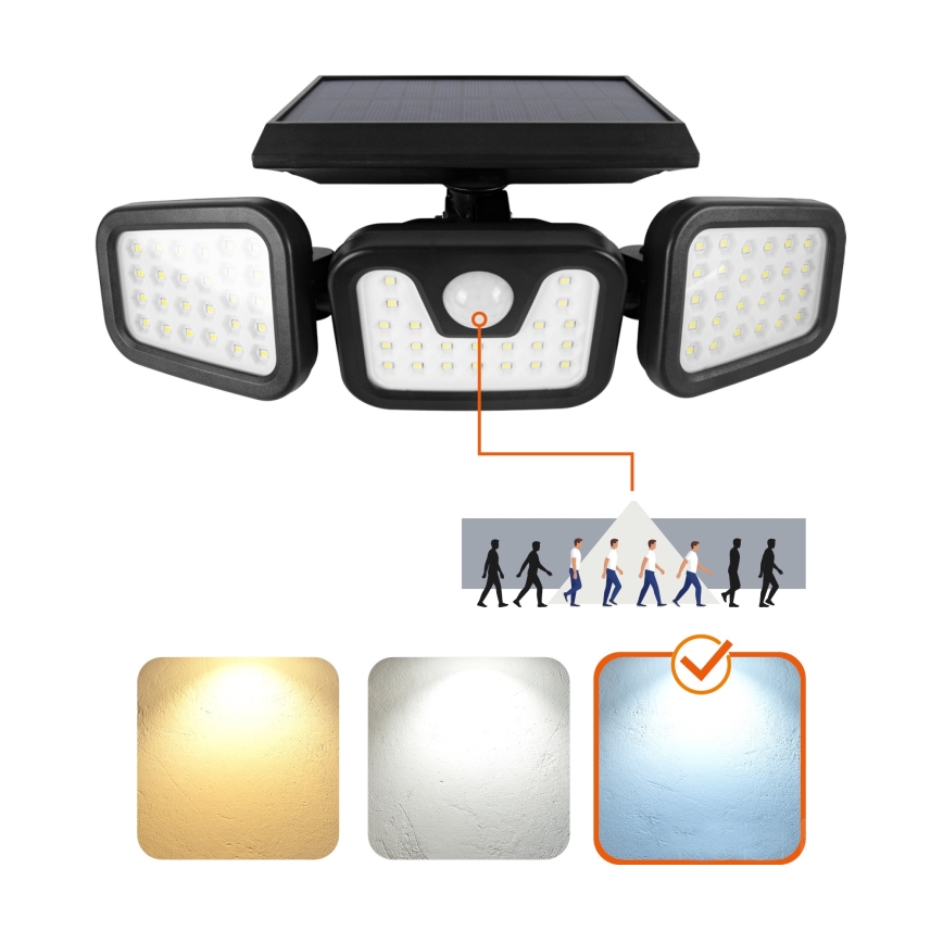 Solcellstrålkastare med sensor LED/1,5W/3,7V 6000K IP44 2400 mAh