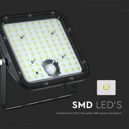 Solcellstrålkastare med sensor LED/30W/6,4V 6400K + fjärrkontroll