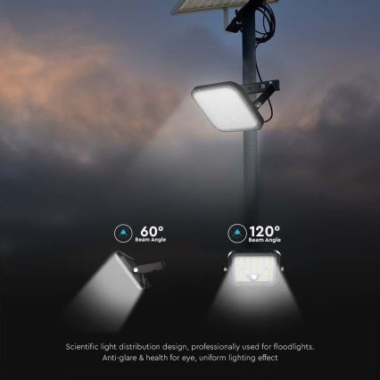 Solcellstrålkastare med sensor LED/30W/6,4V 6400K + fjärrkontroll
