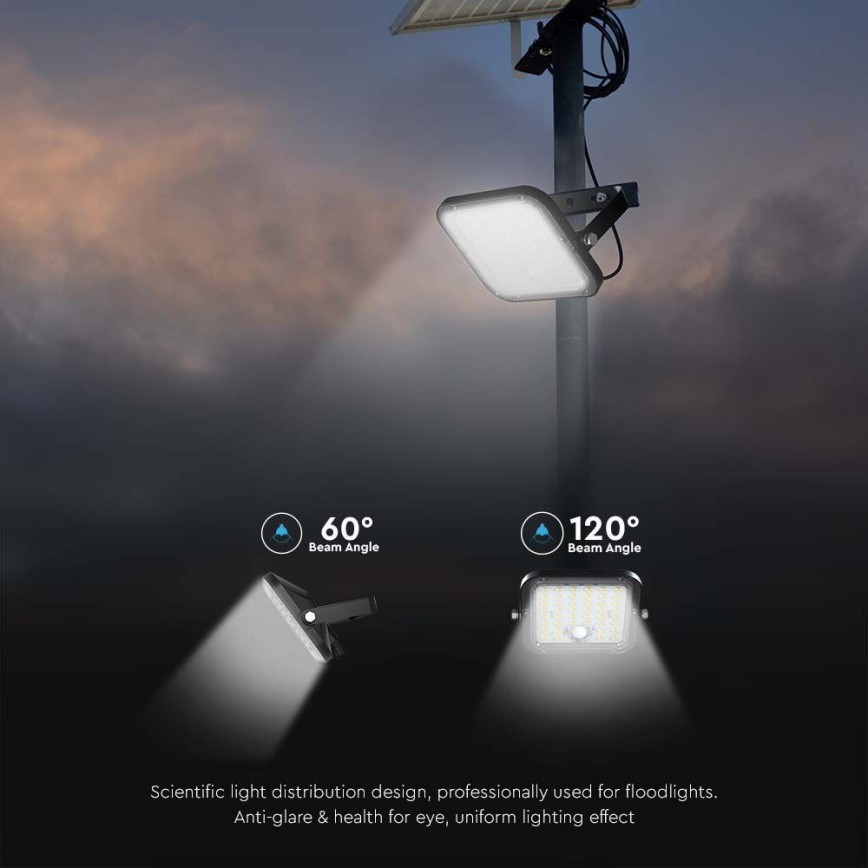 Solcellstrålkastare med sensor LED/30W/6,4V 6400K + fjärrkontroll