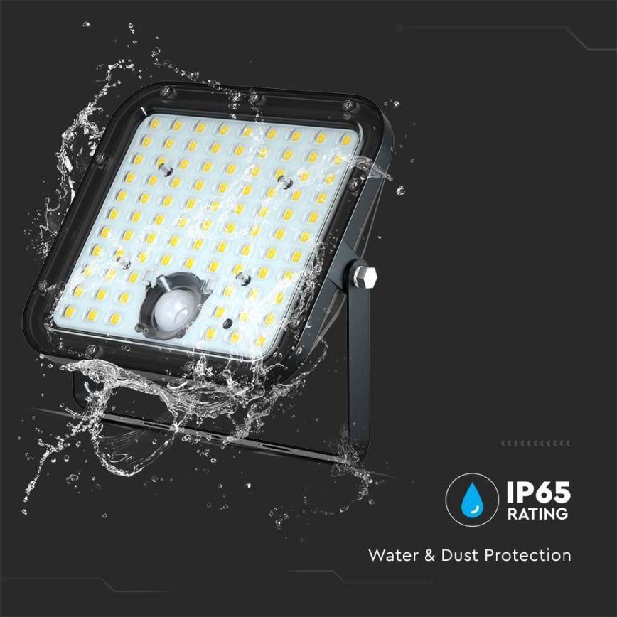Solcellstrålkastare med sensor LED/30W/6,4V 6400K + fjärrkontroll