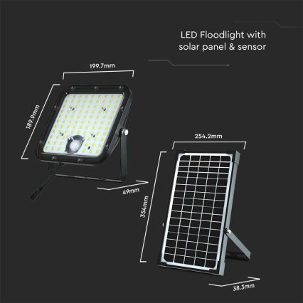 Solcellstrålkastare med sensor LED/30W/6,4V 6400K + fjärrkontroll