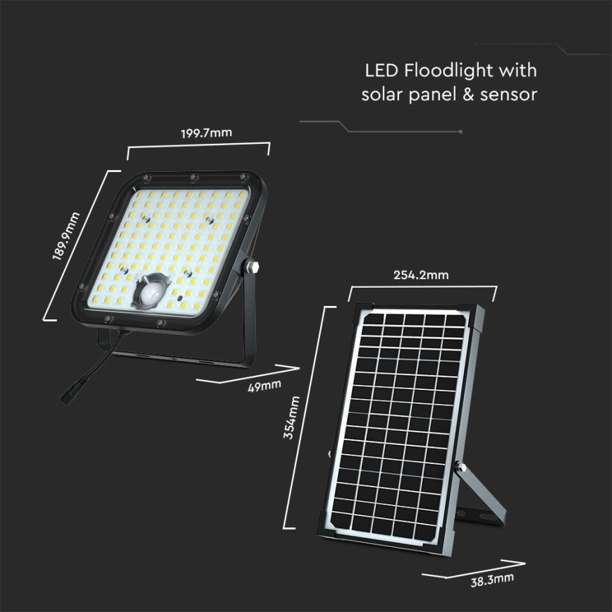 Solcellstrålkastare med sensor LED/30W/6,4V 6400K + fjärrkontroll