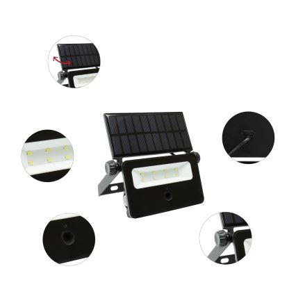 LED Solcellstrålkastare med rörelse- och skymningssensor NOCTIS LED/2W/1800 mAh 3,7V 6000K IP65