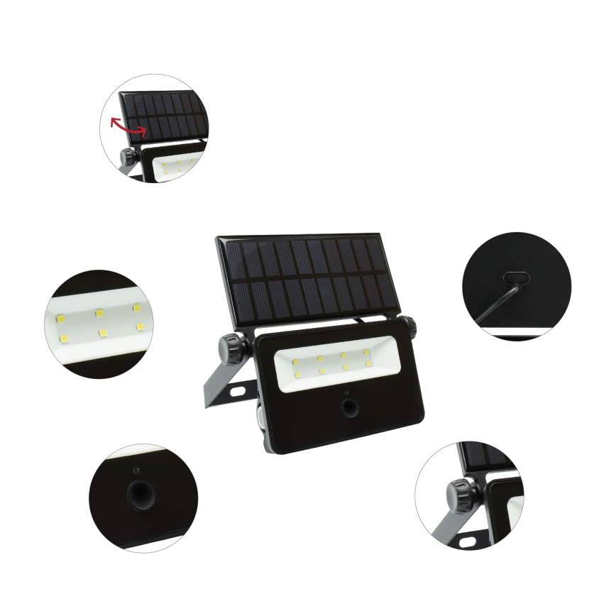 LED Solcellstrålkastare med rörelse- och skymningssensor NOCTIS LED/2W/1800 mAh 3,7V 6000K IP65