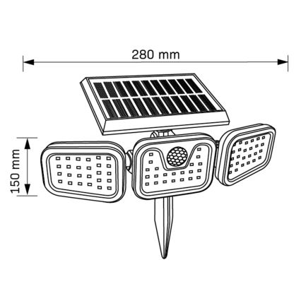 Solcellstrålkastare med sensor TRIO LED/0,6W/3,7V 1200 mAh IP44