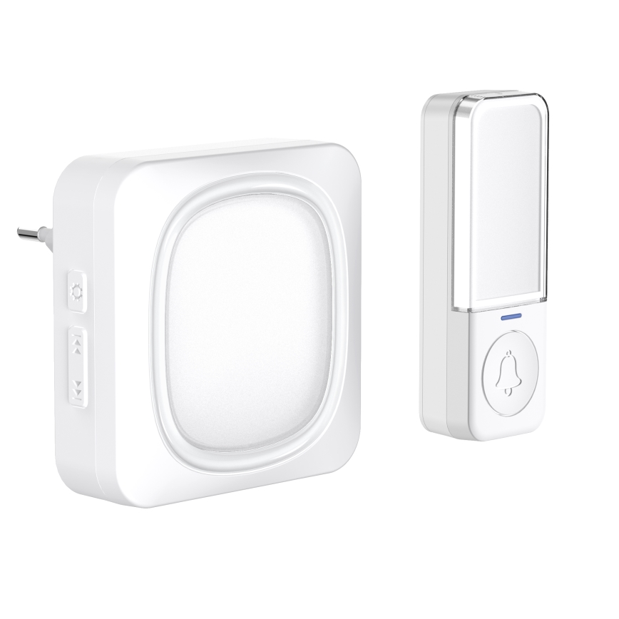Trådlös dörrklocka med LED-belysning 230V IP56 vit