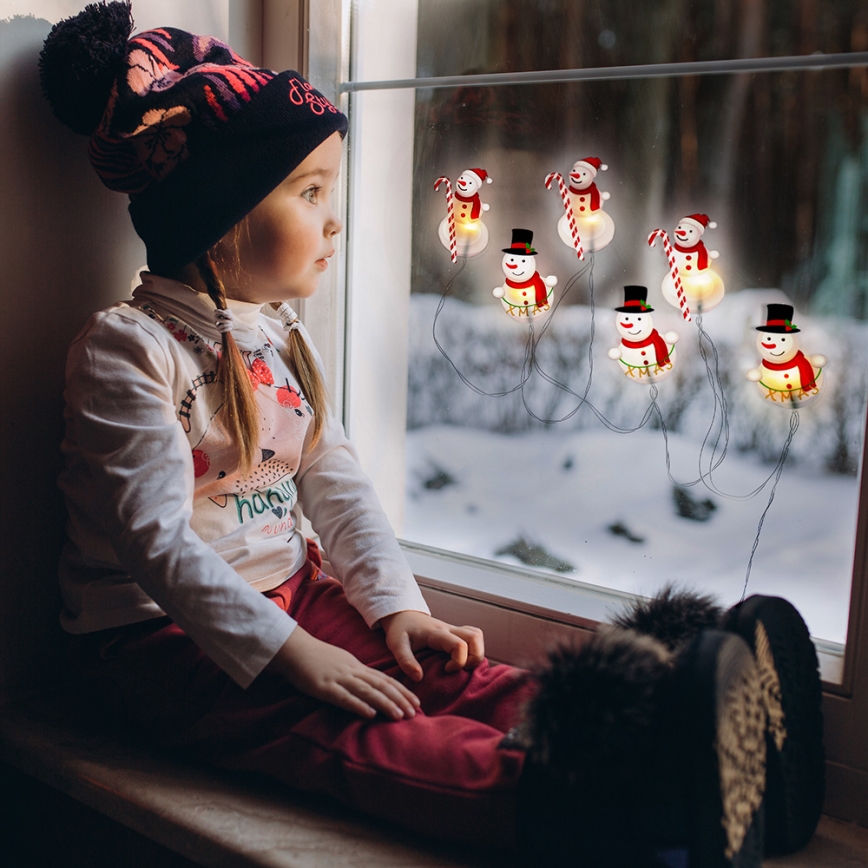 LED julkedja with suction cups 6xLED/2xAA 1,2m varm vit snögubbe