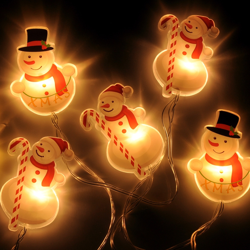 LED julkedja with suction cups 6xLED/2xAA 1,2m varm vit snögubbe