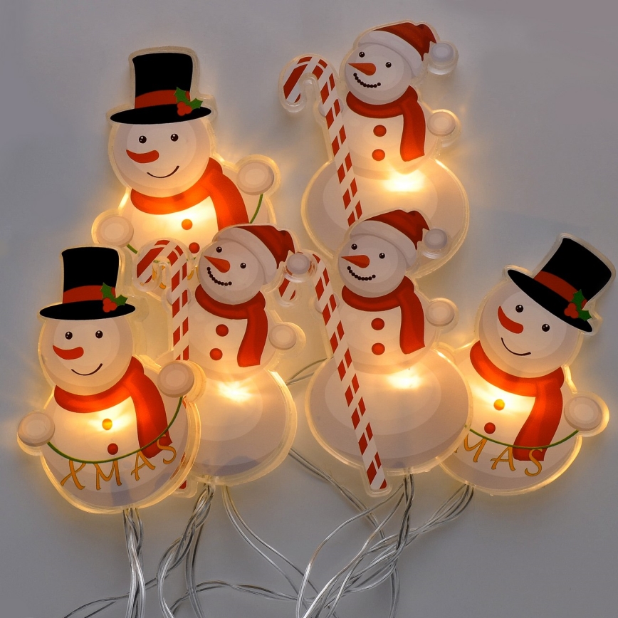 LED julkedja with suction cups 6xLED/2xAA 1,2m varm vit snögubbe