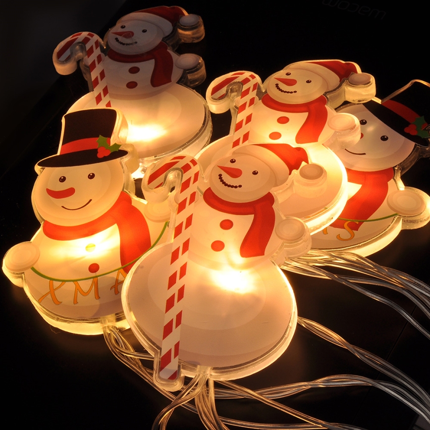 LED julkedja with suction cups 6xLED/2xAA 1,2m varm vit snögubbe
