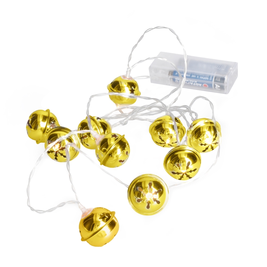 LED julkedja 10xLED/2xAA/varm vit 1,8m bjällror