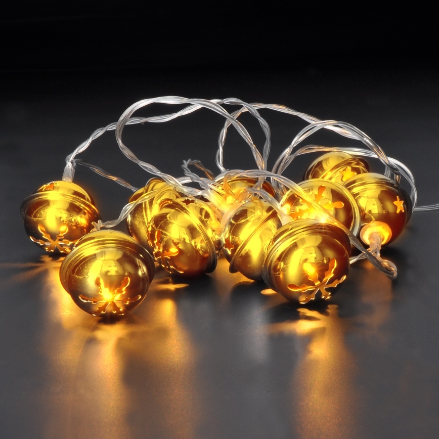 LED julkedja 10xLED/2xAA/varm vit 1,8m bjällror