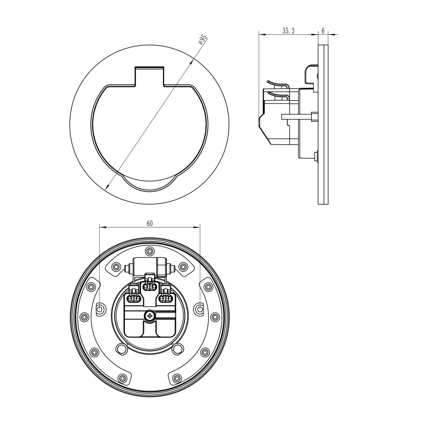 Utomhus inbyggd golv socket IP55 rund