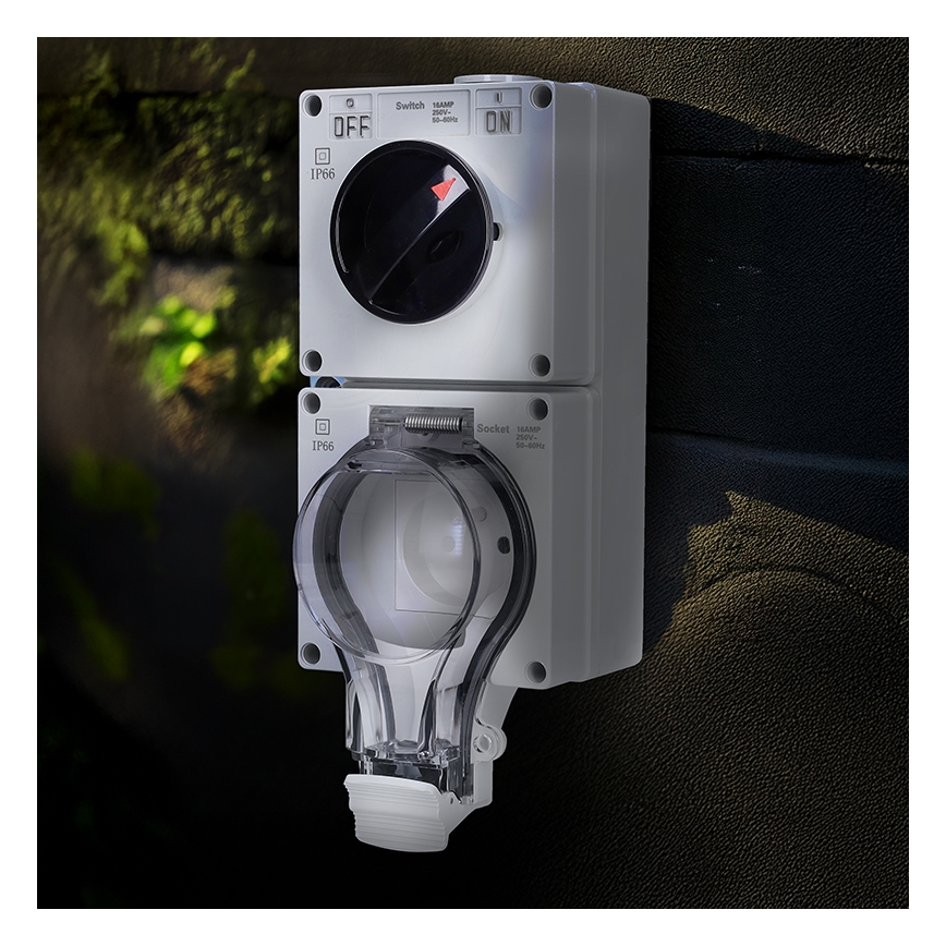 IP66-klassat uttag för fuktiga miljöer med inbyggd strömbrytare 230V/16A