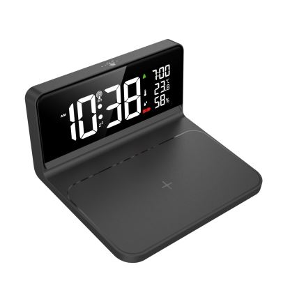 LED Väckarklocka med LCD-display och trådlös Qi-laddning LED/10W/230V