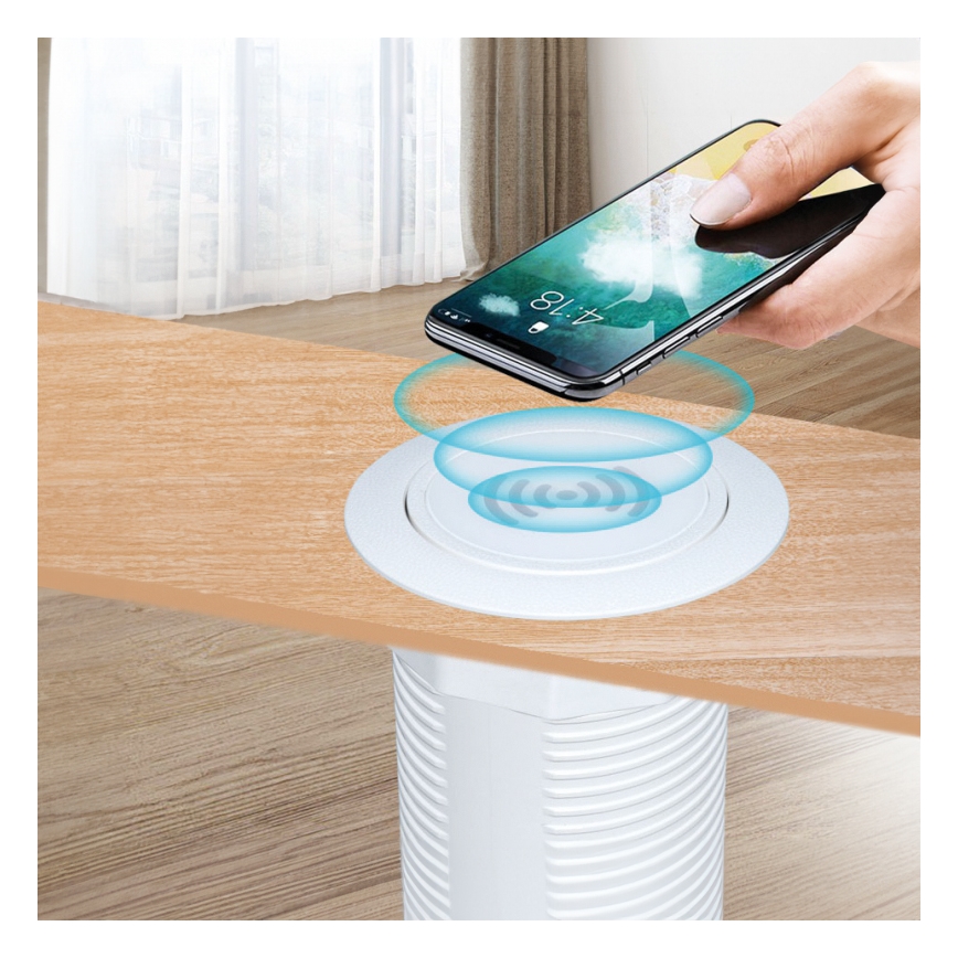 Inbyggd trådlös laddare + USB A+C vit