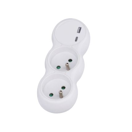 Uttagssplitter med en USB A+C charger 2x10A vit