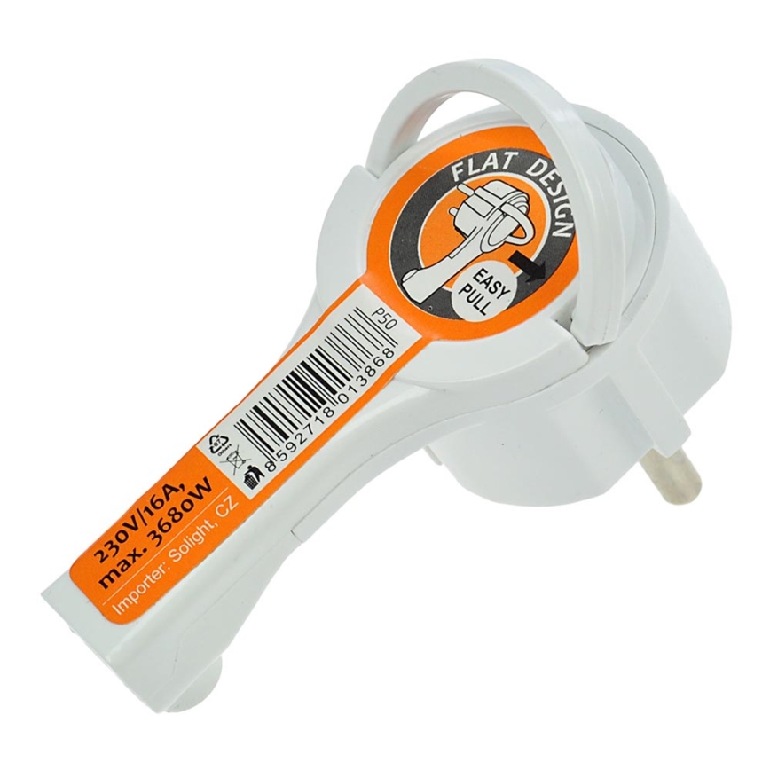 Solight P50 - Vinklad plug 230V/16A vit