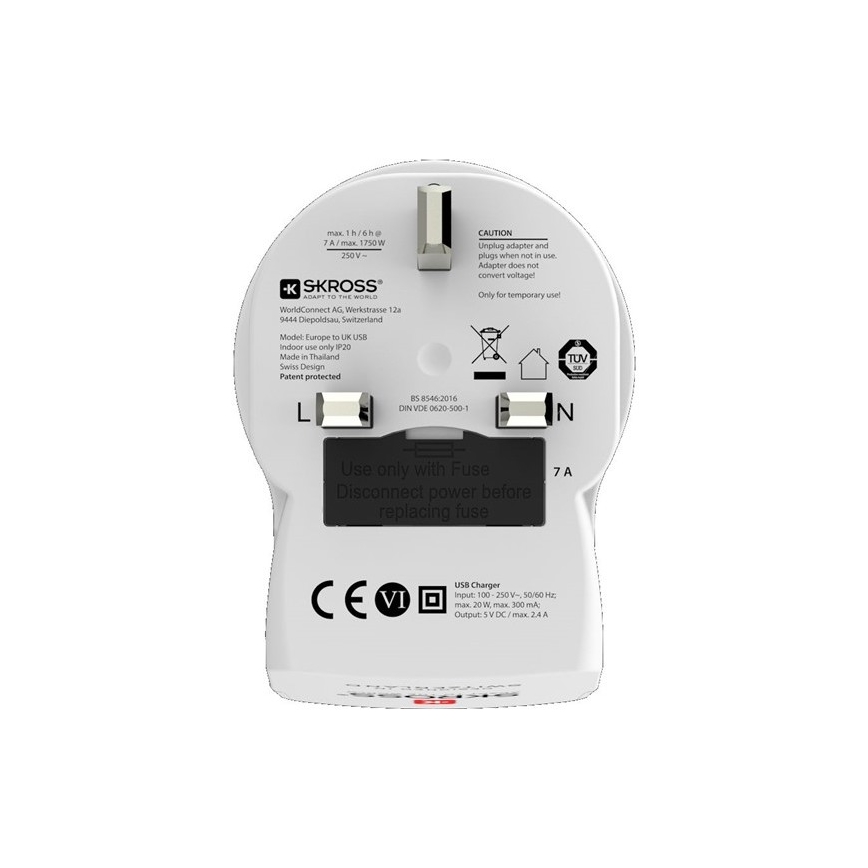 Reseadapter för Storbritannien 230V + 2x USB-uttag
