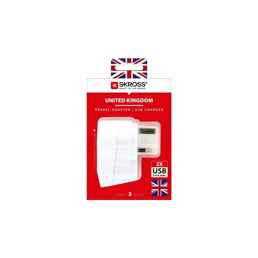 Reseadapter för Storbritannien 230V + 2x USB-uttag