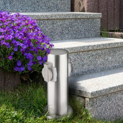 Kolumn med eluttag för utomhusbruk 2Z 230V IP44 matt krom rund