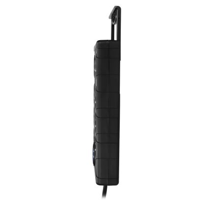 Förlängningskabel med strömbrytare, 8 uttag, Typ E + 1x USB-A + 1x USB-C, 2 m, svart
