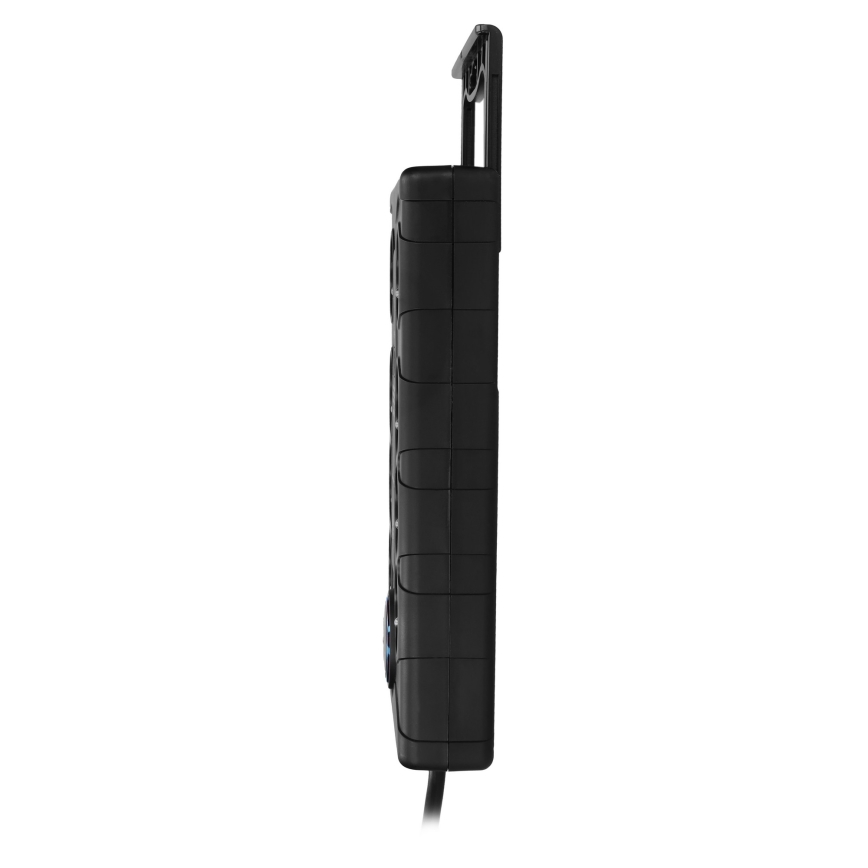 Förlängningskabel med strömbrytare, 8 uttag, Typ E + 1x USB-A + 1x USB-C, 2 m, svart
