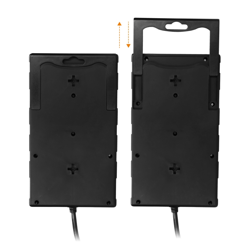 Förlängningskabel med strömbrytare, 8 uttag, Typ E + 1x USB-A + 1x USB-C, 2 m, svart