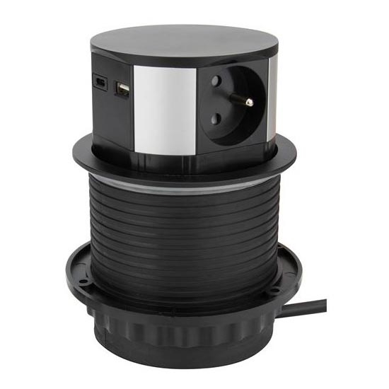 Solight PP100USBC-B - Uttagspelare för bordsskiva 3x230V + 2xUSB svart