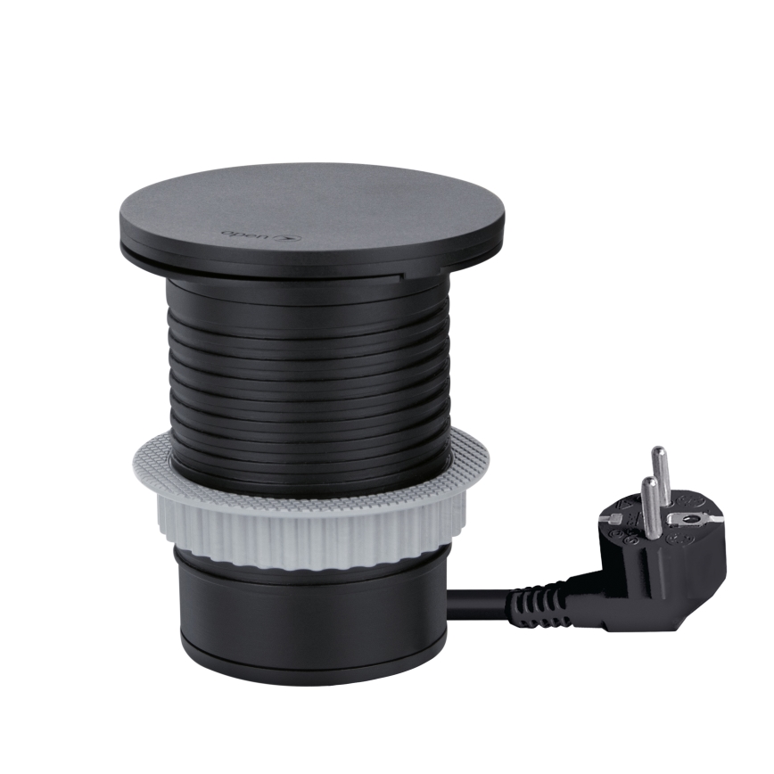 Infällt eluttag med trådlös laddning 10 W, 1 uttag + USB A+C, svart
