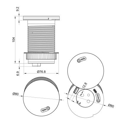 Infällt eluttag med trådlös laddning 10 W, 1 uttag + USB A+C, svart