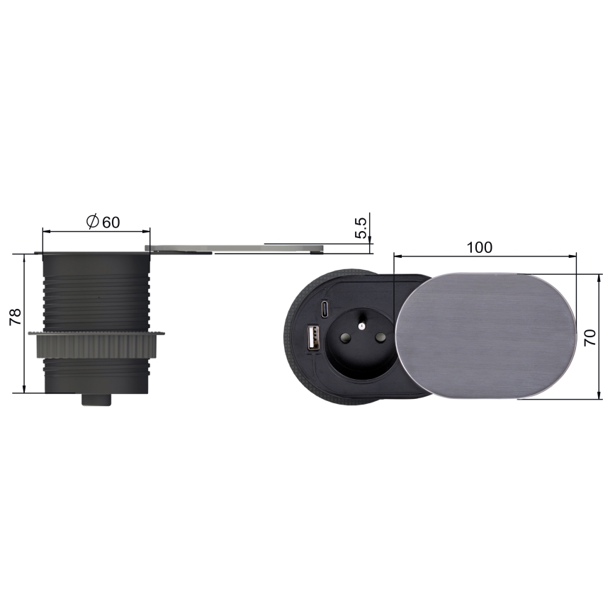 Inbyggd uttag 1Z + USB A+C