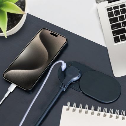 Infällt eluttag med skjutlock 20W, 1 uttag + USB A+C, svart