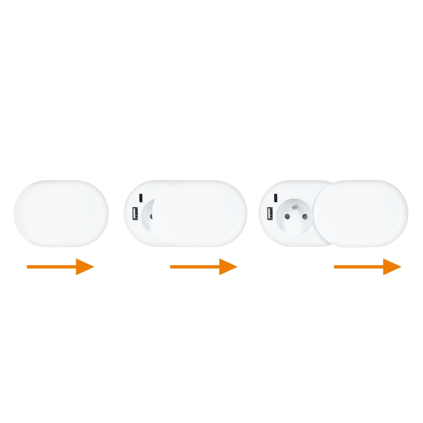 Infällt vägguttag 20W 1 uttag + USB A+C vit