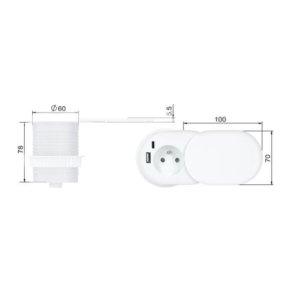 Infällt vägguttag 20W 1 uttag + USB A+C vit
