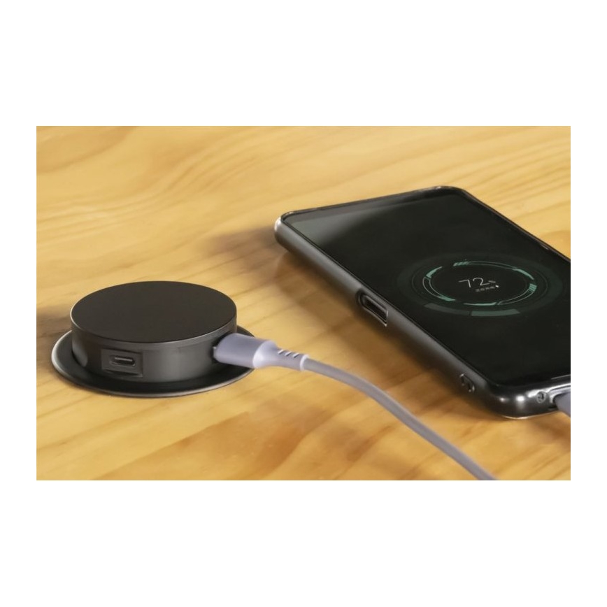 Uttagspelare för bordsskiva 3x230V + 2xUSB svart